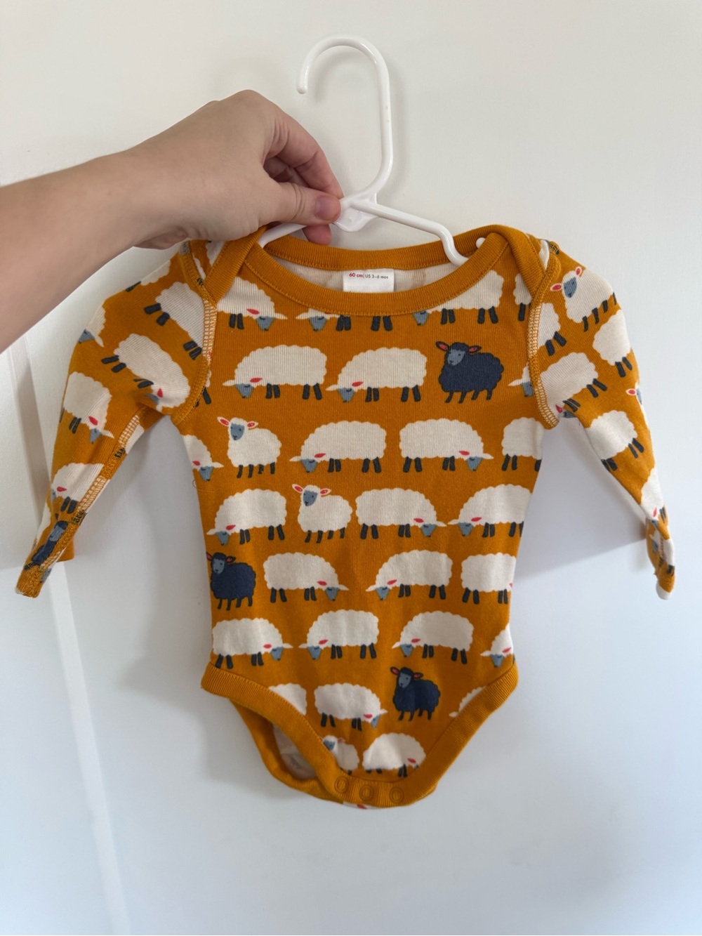 Hanna Andersson 3-6 months bodysuit with Sheep Print - Mustard